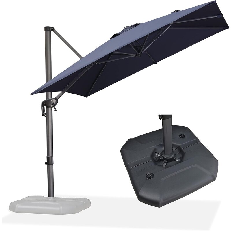 Payung teras, payung penopang 8 kaki, payung teras dengan payung Offset dasar untuk taman dek kolam, teras, payung teras