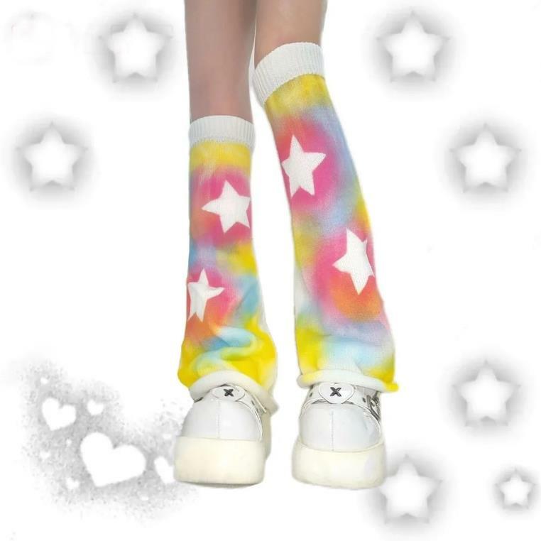 Y2k милый котенок Харадзюку желтая звезда грелка для ног японский чехол для ног Женский рукав для ног для девушек коленный рукав