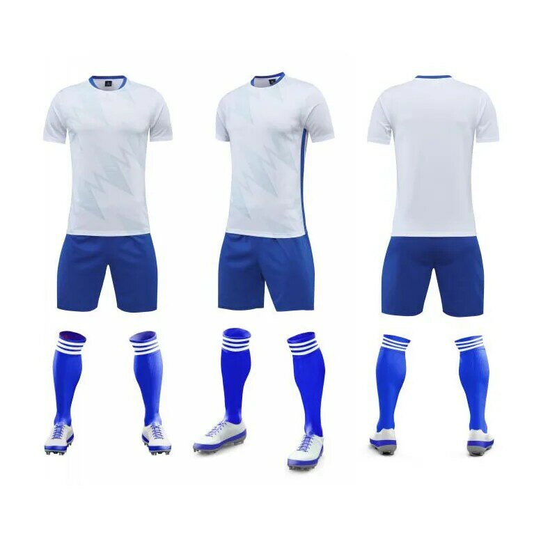 23-24 kaus lengan pendek merek pakaian sepak bola biru merah putih set kaus lengan pendek kustom celana pendek jersey model 2207