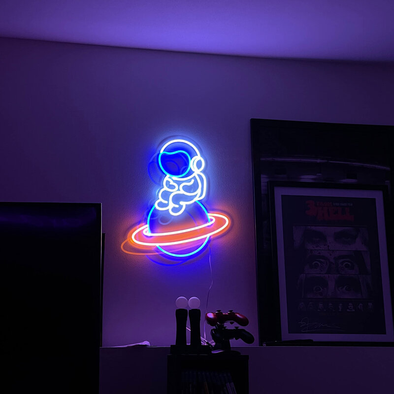 Letrero de neón con forma de nave espacial para niños y adolescentes, lámpara de neón con forma de astronauta para decoración de pared de habitación, arte de dormitorio, regalo de luz nocturna