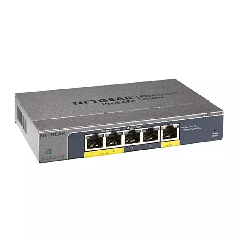 Коммутатор NETGEAR GS105PE Gigabit +, 5-портовый выключатель Ethernet + PoE Direct/PoE с 2-портовым выходным портом PoE