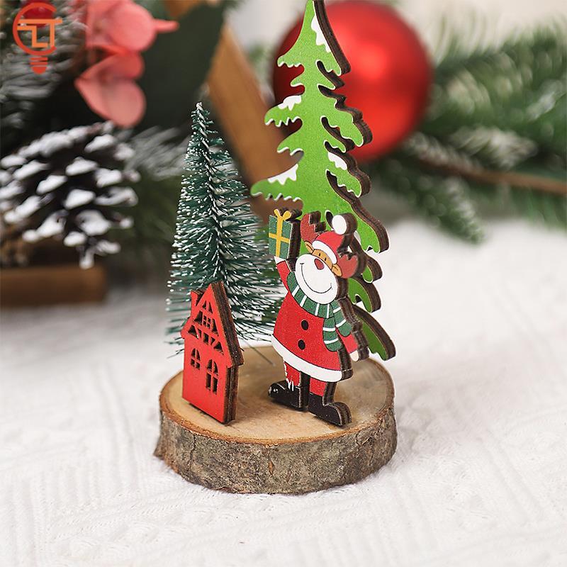 1 szt. Drewniane na biurko choinka Santa Claus DIY dekoracja bożonarodzeniowa dekoracje świąteczne nowy rok prezent 2022