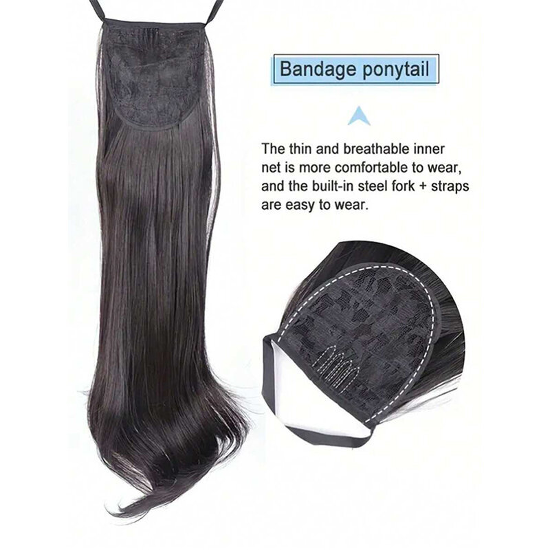 MSTN-شعر مجعد طويل مموج صناعي للسيدات ، شريط ذيل حصان ، رباط ، نهايات ربطة عنق ، شعر مستعار طبيعي ، قطع شعر ، إكسسوارات