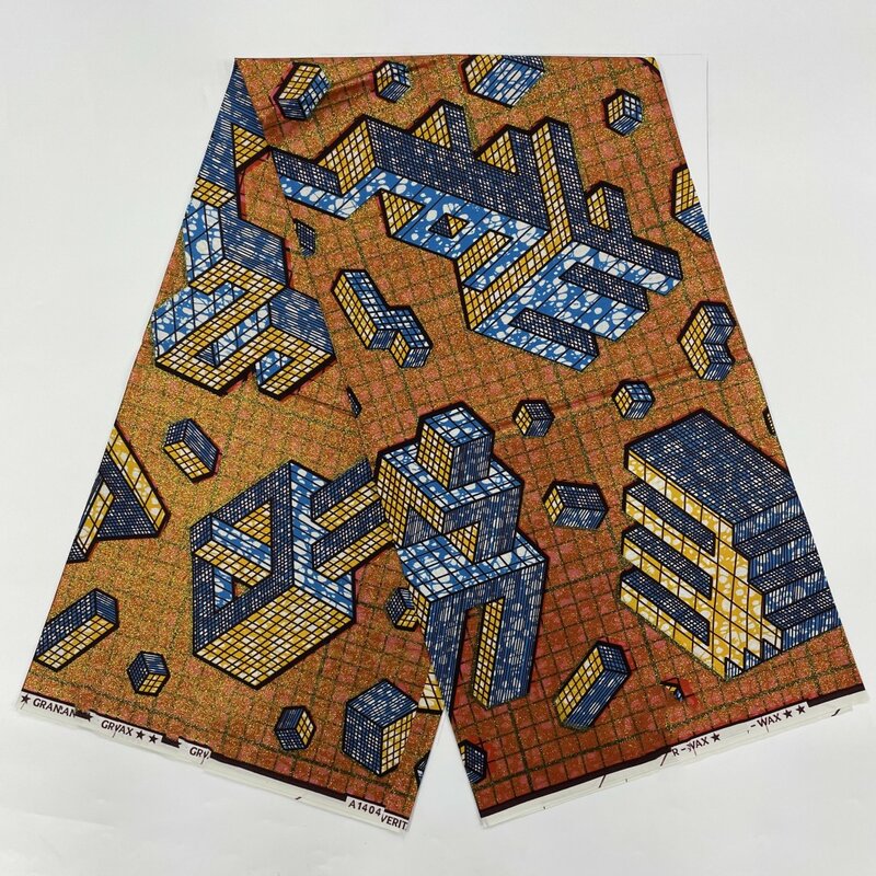 New Nigerian African Wax Fabrics Cotton Print Wrap Batik Ankara High Quality Original Pagne Veritable Super Golden Material T7