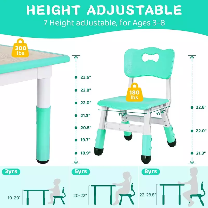 Mesa de altura ajustável para roupas infantis, mesa de aprendizado e cadeiras, mesa de arte multifuncional, capa
