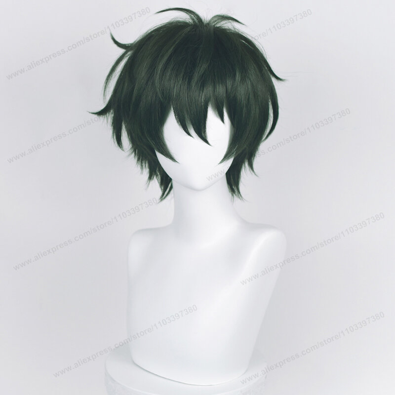 Anime ES Mika Kagehira parrucca Cosplay 30cm capelli verde scuro Kagehira Mika parrucche capelli sintetici resistenti al calore + cappuccio parrucca
