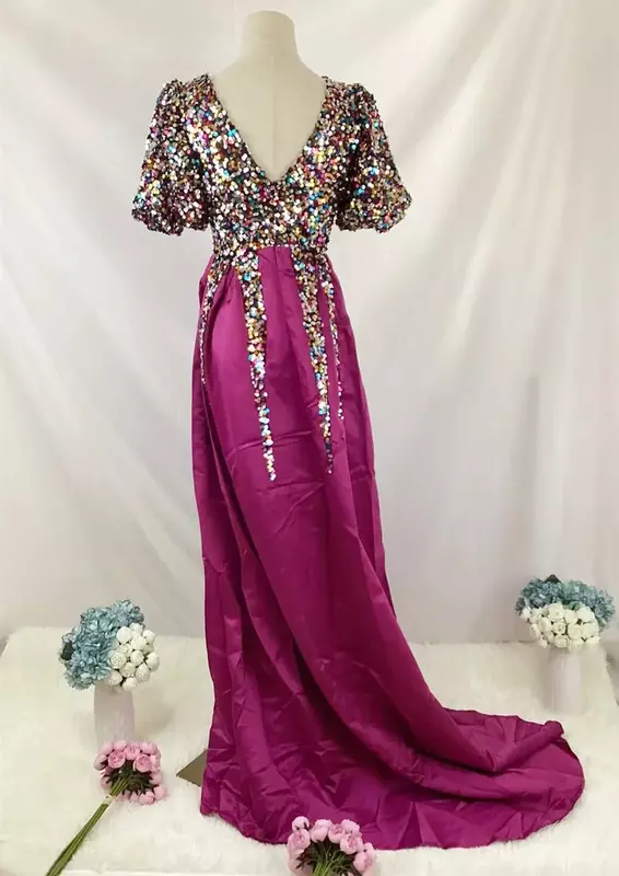 여성용 섹시한 딥 브이넥 스팽글 드레스, 고딕 스플릿 롱 스커트, 파티 의상, 볼 가운, 패션 드레스