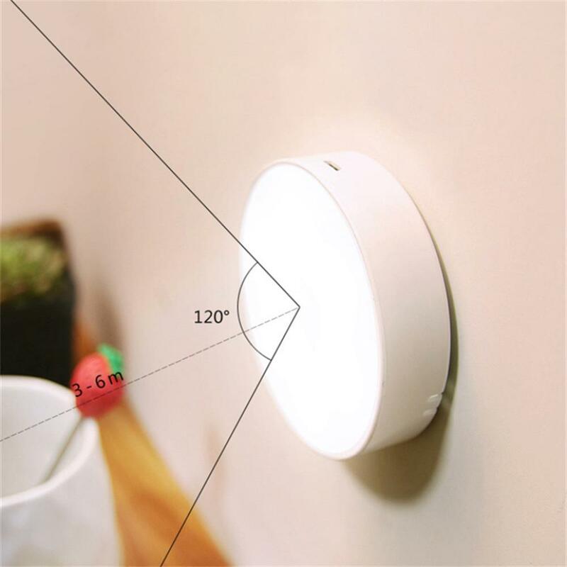 Luce del sensore di movimento luci notturne USB a Led lampada rotonda a pagamento per l'illuminazione dell'armadio dell'armadio dell'armadio del corridoio della scala della cucina della camera da letto