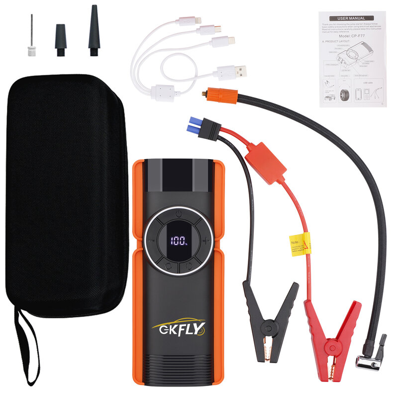 GKFLY-Démarreur de voiture pour diabétique, pompe 4 en 1, compresseur d'air, dispositif de démarrage 1400A, banque d'alimentation, gonfleur d'anopathie numérique 12V, 150PSI, 16000mAh