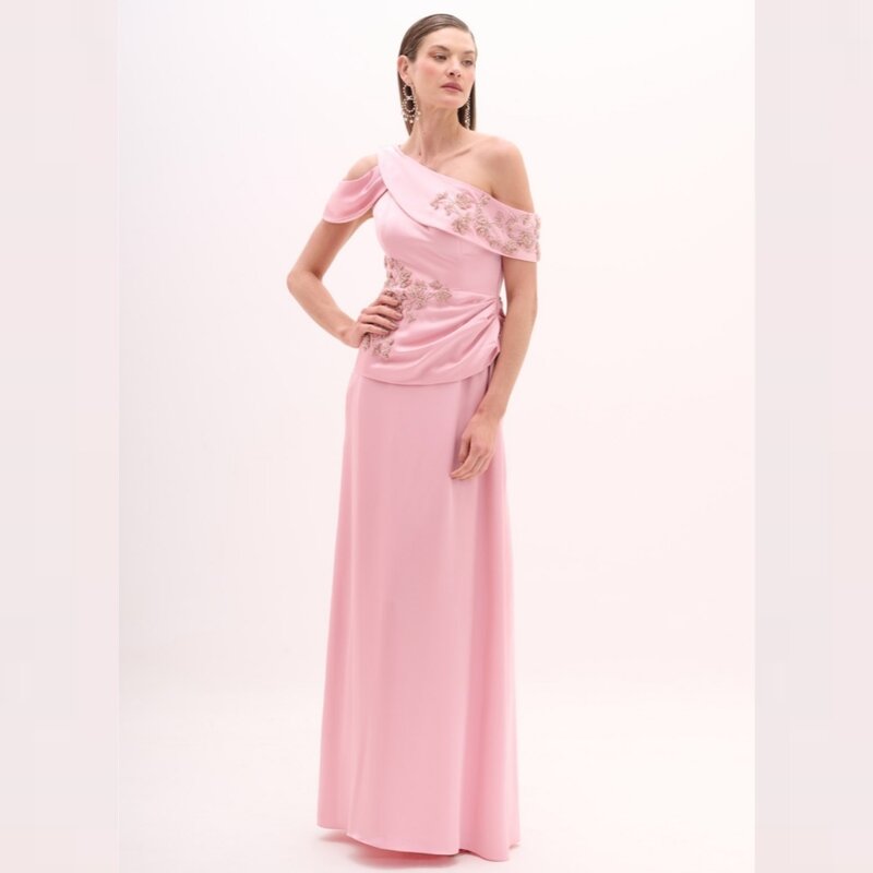 Prom Dress Evening Saudi Arabia Jersey Applique Draped Pleat Evening A-line Off-the-shoulder Bespoke Occasion Gown Long Dresses