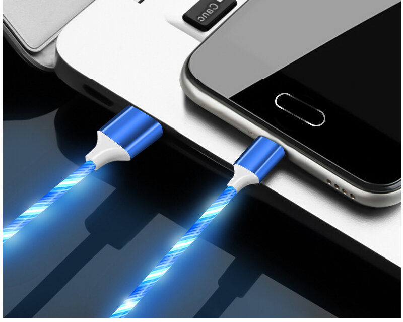 MVQF 5A Кабель для быстрой зарядки Светящийся светодиодный кабель Micro USB TypeC Кабель для передачи данных Flowing Streamer Light LED USB C Cord для Huawei Xiaomi