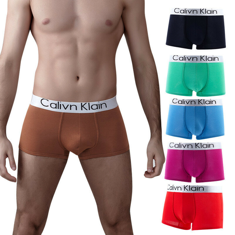 Calivn Klain-bóxer de algodón con estampado de letras para hombre, ropa interior de alta calidad, suave, con bolsa 3D