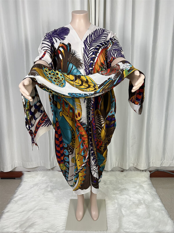 Robe d'été maxi à manches courtes, écharpe imprimée, style arabe saoudien, bohème, kaftan africain, kimono, vêtements de plage, B48, 2024