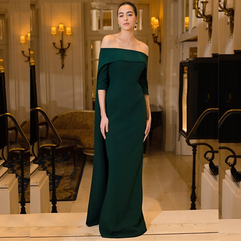 Ball Dress Evening Jersey Pleat Celebrity A-line Off-the-shoulder Bespoke Occasion Gown Long Dresses Saudi Arabia  