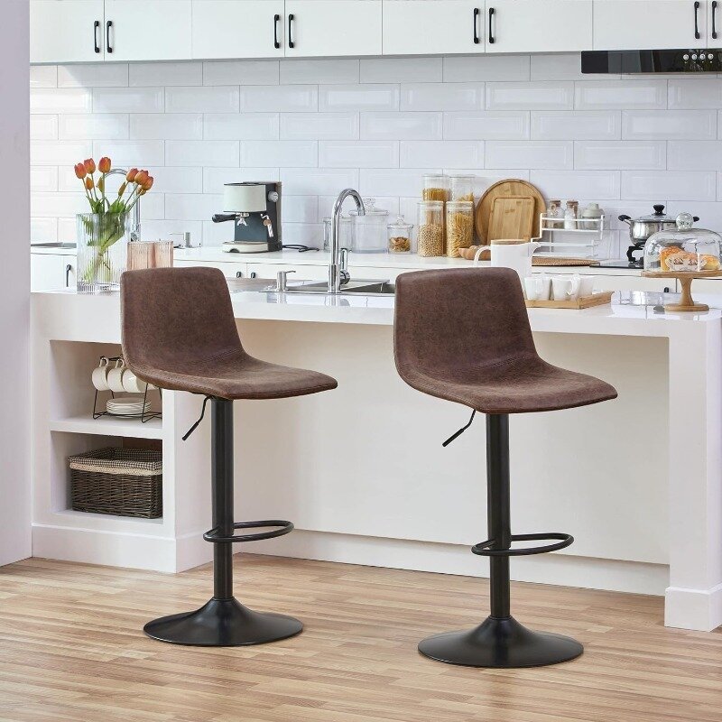 Industrial falso couro Bar Stools, Bar Stools, cadeira sem braços, altura ajustável, rotação de 360 °, design urbano, moderno