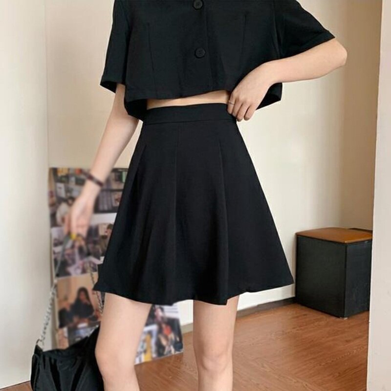 Women's Top Short V-neck Pleated Skirt Women's Two-piece Set Loose Fitting Single Breasted Skirt Sets Clothing