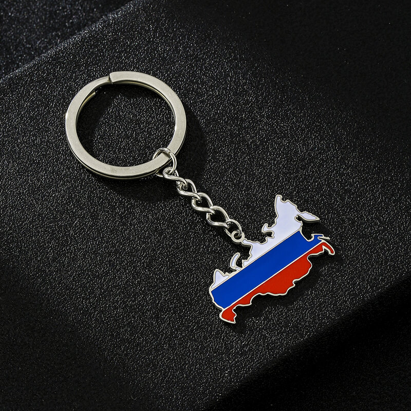 Fashion Russian Federation Russia Map Flag Key Chain Stainless Steel Men Women Maps Key Ring Jewelry Gift