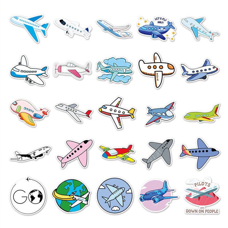 Desenhos animados avião adesivo para presentes, brinquedos, bagagem, laptop, iPad, skate, geladeira, telefone móvel, carro, atacado, 10 pcs, 30 pcs, 50pcs
