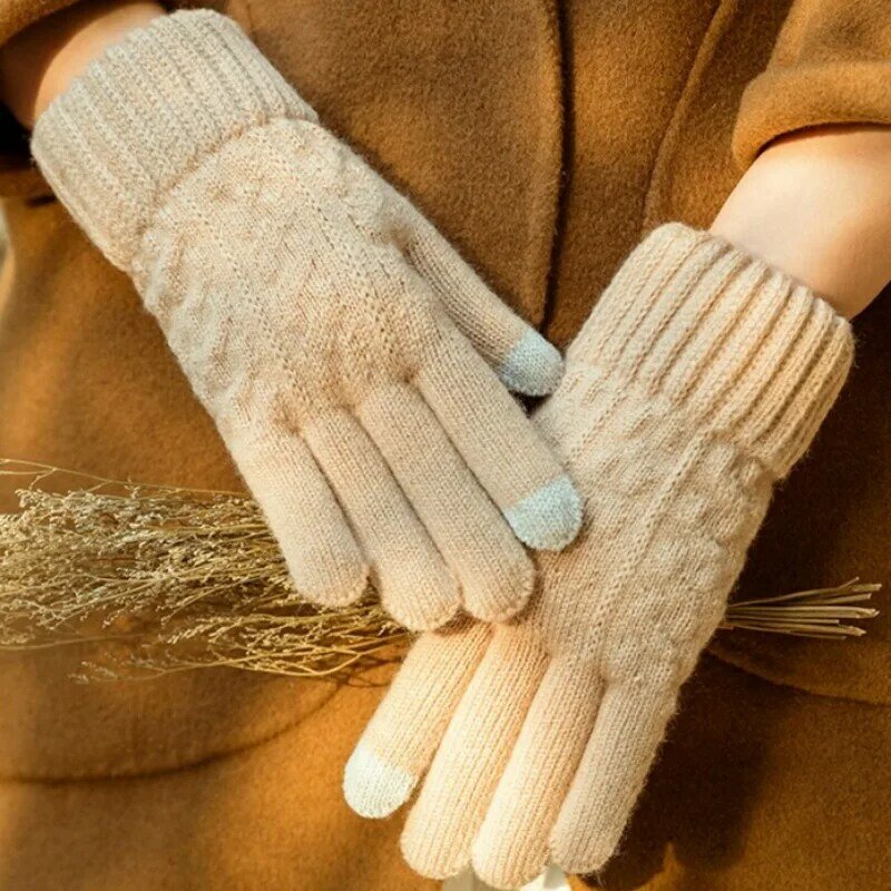 Knitted Plush Gloves Hot Sell Winter Warm Thicken Six Colors Windproof High-elastic Cuff Soft Cute Cotton Gloves for Unisex