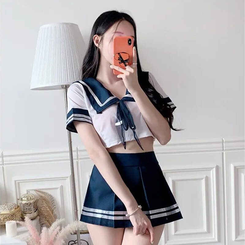 Pakaian dalam wanita ukuran Plus 4XL kostum perempuan sekolah seksi Cosplay Babydoll Lingerie seksi Suspender seragam siswa permainan peran Jepang