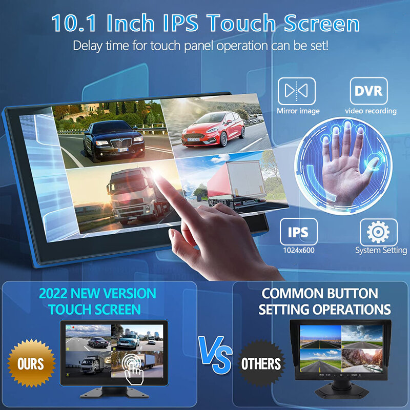 10.1 inch Touch Screen Car/RV/Bus/Truck AHD Monitor System 1080P Vehicle CCTV Camera IR Night Vision Reversing Parking Recorder