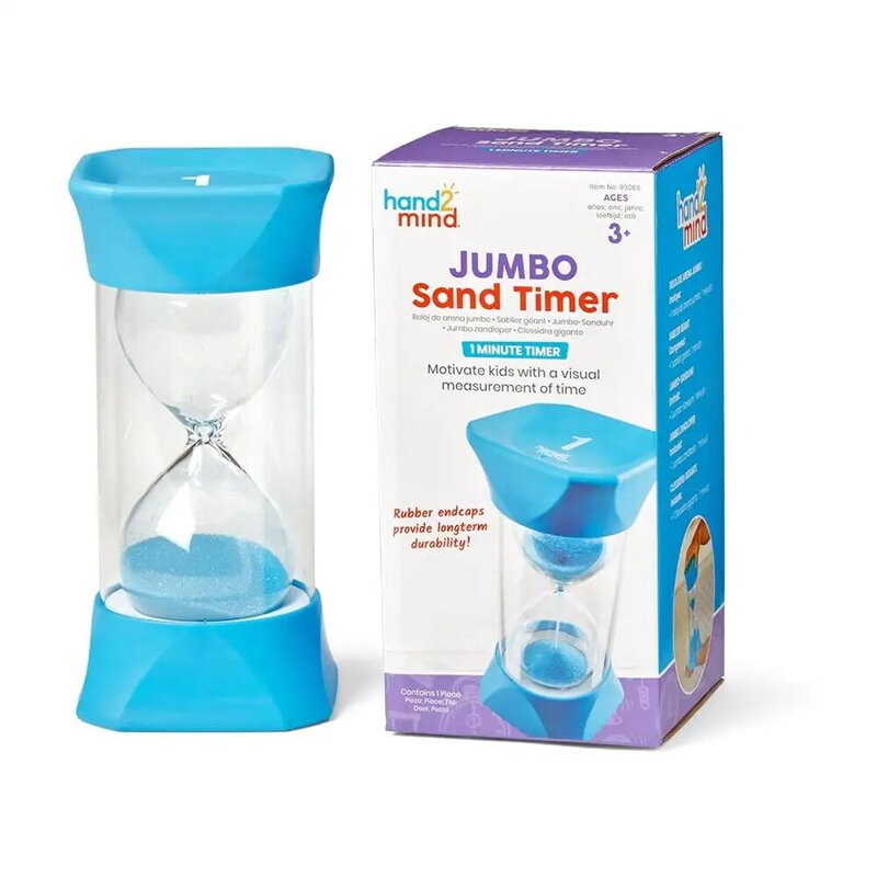 Hand2mind Blue Jumbo Sand timer, clessidra da 1 minuto con tappi terminali in gomma