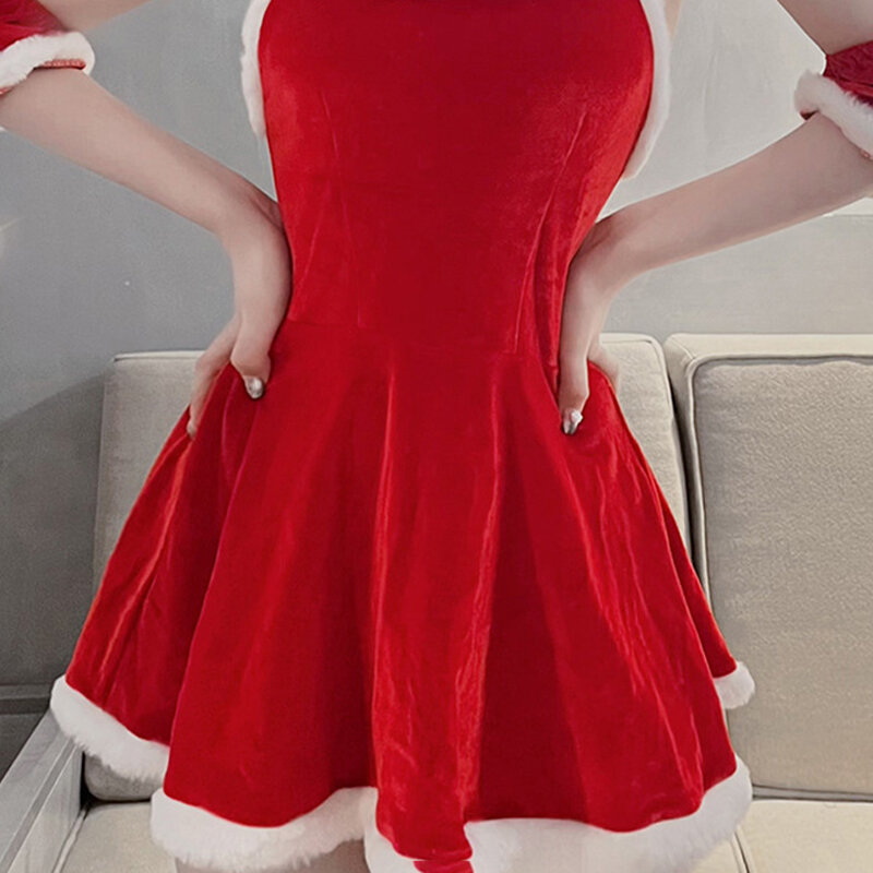 أنثى سانتا كلوز سلسلة زي ، حفلة عيد الميلاد ، الأيامل الثلجية ، فستان أحمر للفتيات ، عيد الميلاد