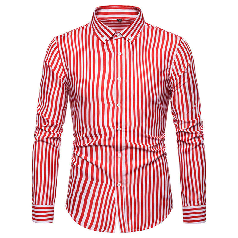 Camisa a rayas Retro para hombre, blusa informal de manga larga con botonadura para fiesta Social, ropa de otoño y primavera