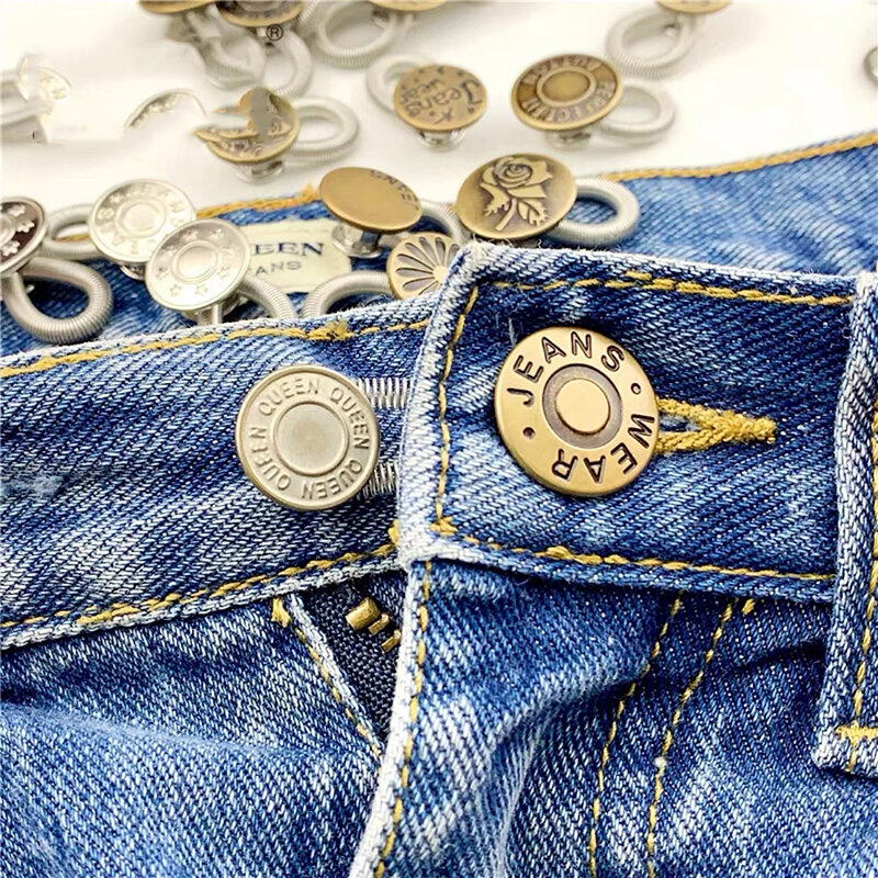 Pemanjang Kancing Logam untuk Celana Jeans, 1 Buah Perpanjangan Pinggang Kancing Dapat Disesuaikan Gratis Menjahit