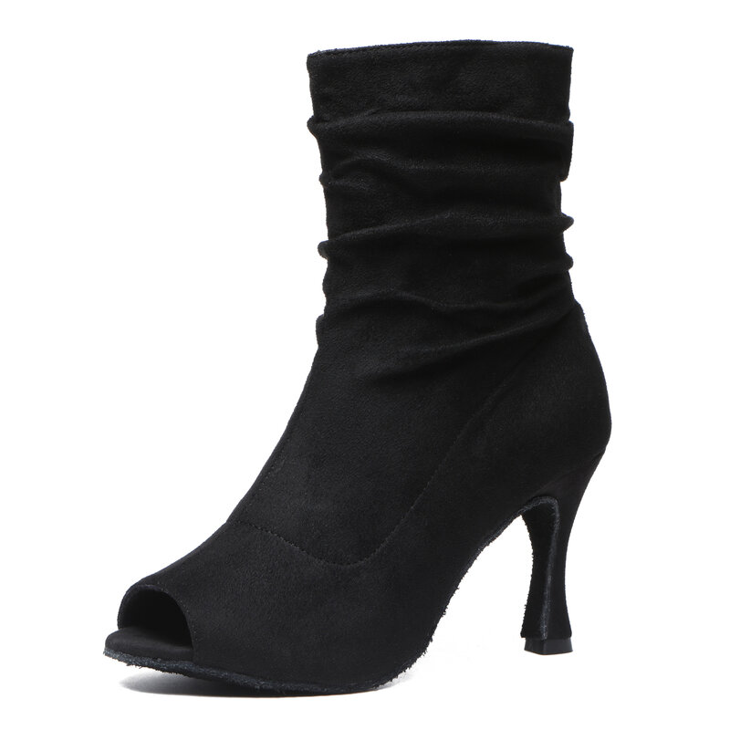 Женские ботинки с открытым носком LuoQiao, черные замшевые вечерние ботинки на высоком каблуке, обувь для танцев, лето 2022