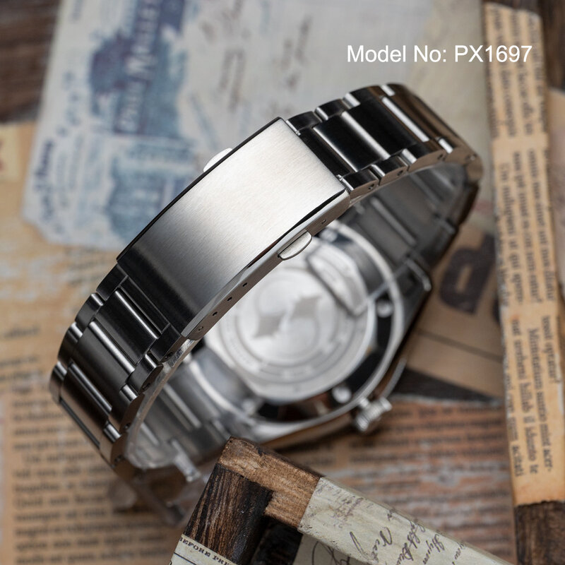 PX1697ยี่ห้อ Proxima สีขาวนาฬิกาข้อมือสำหรับผู้ชาย39มม. นาฬิกา PT5000แซฟไฟร์หน้าปัด SW200ระบบอัตโนมัติวินเทจ20Bar ส่องสว่าง