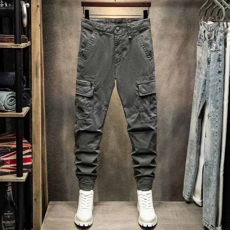 Calça de carga masculina com encaixe solto, Jeans High Street Fashion, macacão de grife casual, camuflagem Hip Hop Joggers