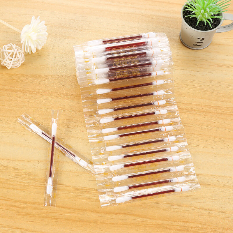 50PCS Medical Multifunction Disinfected Stick Make Up Wood Iodine Disposable Medical Double- Cotton Swab Portable Bar