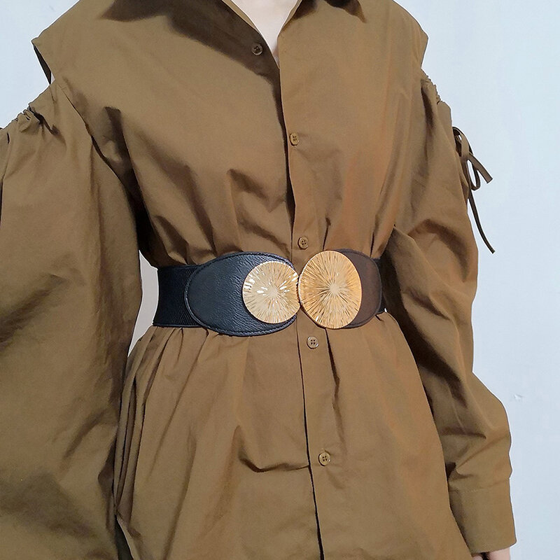 Breiter elastischer Hüftgurt Damen Retro Mode dehnbar stilvolle Pu Leder Bund für Kleidung Accessoires Dekoration