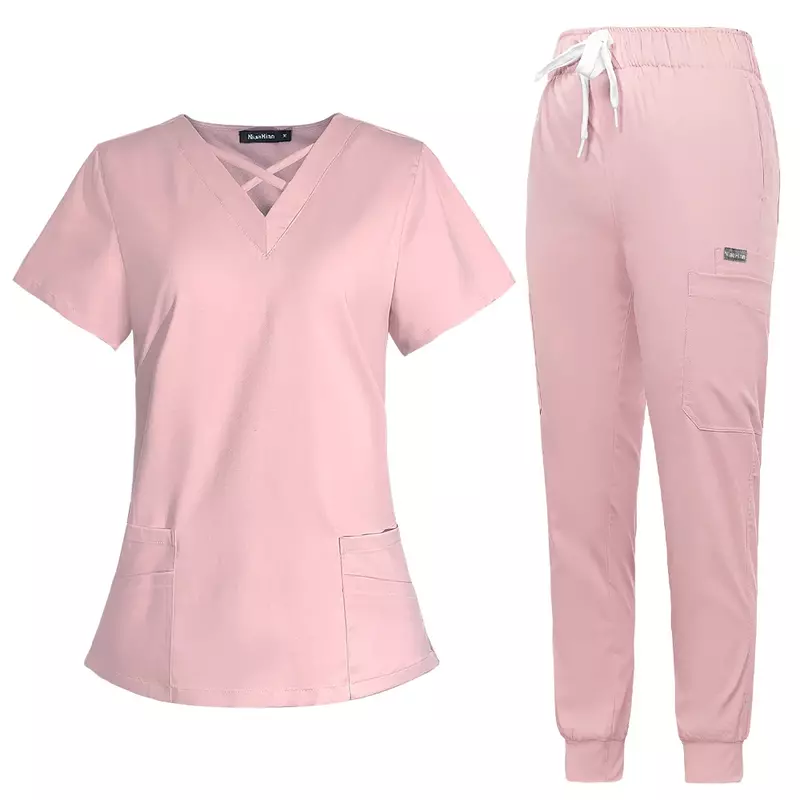 Jogger Peelings für Frauen Haustier Krankenhaus Uniform einfarbige Peeling passt OP-Kleid mehrere Taschen V-Ausschnitt