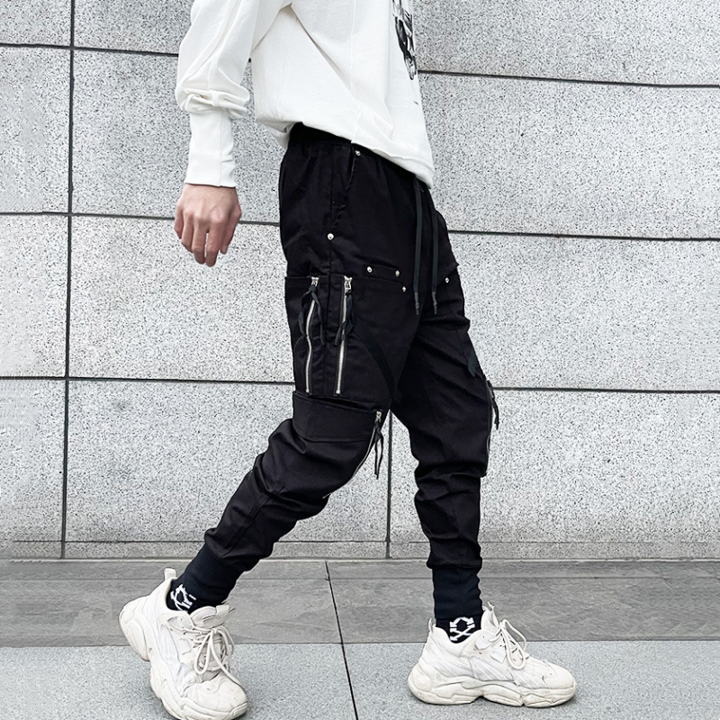 2024 Autumn New Men Dark Punk Style Multi-zipper Tactical Cargo Pants Y2K High Street Hip Hop Techwear Cuffed Pants pantalones