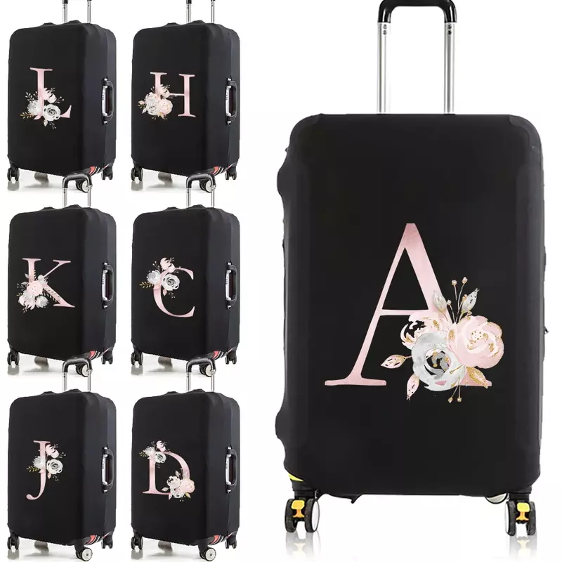 ที่คลุมกระเป๋าเดินทางแบบยืดหยุ่นมีตัวอักษรลายดอกไม้สีชมพูขนาด18-28นิ้วอุปกรณ์สำหรับเดินทาง