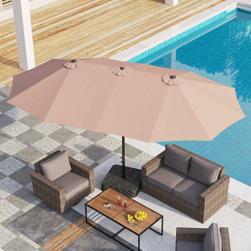 クランクハンドル付きの大きなパティオ傘,両面,長方形,ベース付き,屋外,poolサイドテーブル,芝生,庭,15フィート