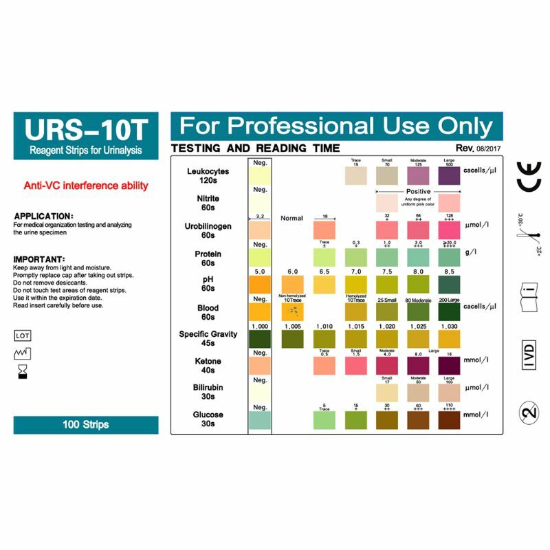 Tiras completas de teste de urina, Kit de teste de urinálise Dip-Stick, Nitrito de Leucociclo Urobilinogen Protein PH, 10-em-1