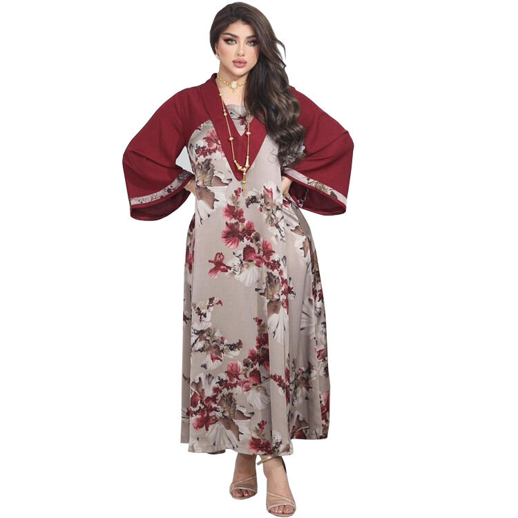 Robe musulmane imprimée pour femmes musulmanes, robe asiatique RON pour femmes, robe de soirée décontractée à manches longues, vêtements pour femmes musulmanes