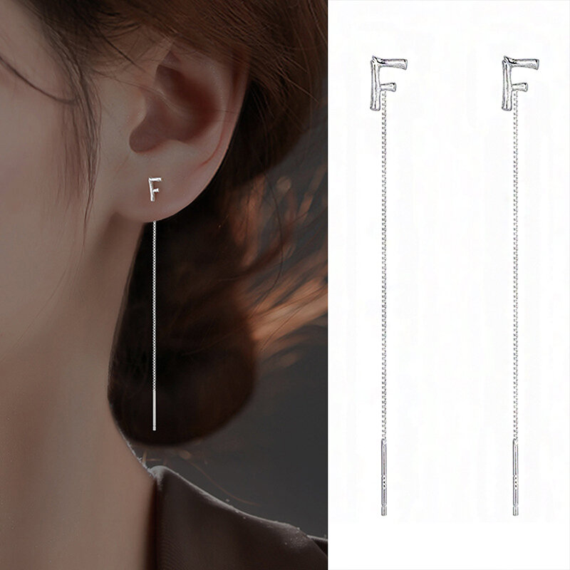 1pc Silver Color Simple Letter A-Z Earrings Fashion Long Tassel Line Ear Chain Stud Earring Party Jewelry