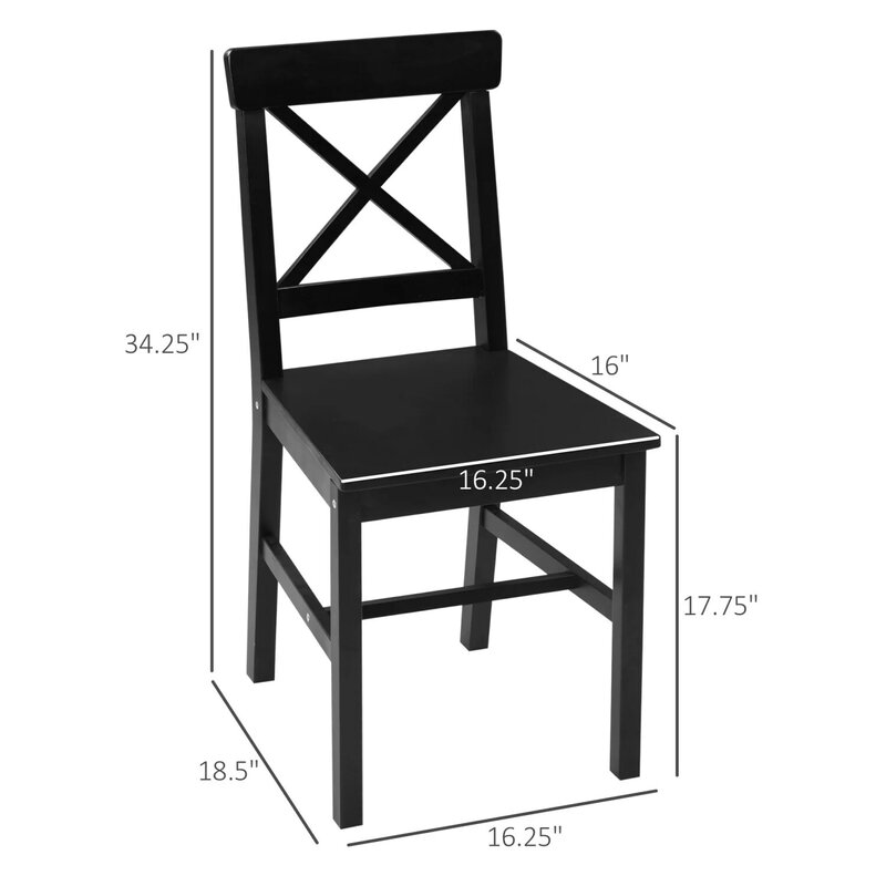 Набор из 2 современных черных деревянных кухонных стульев HOMCOM для фермерского дома с поперечной спинкой, прочные и стильные обеденные стулья, идеальное дополнение