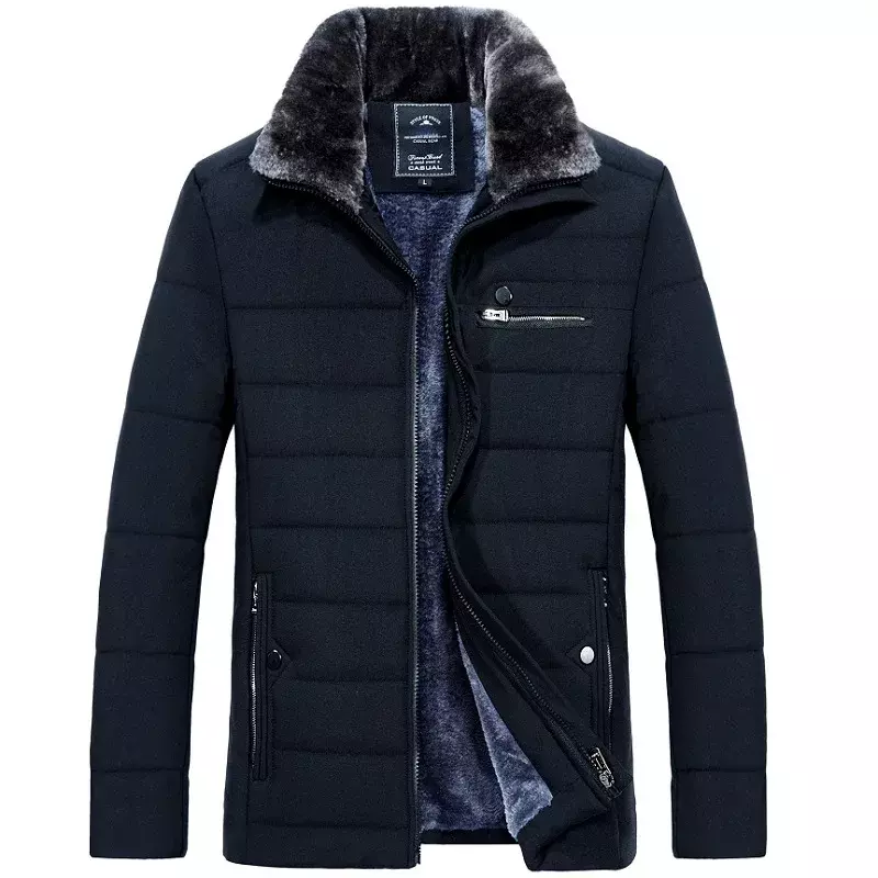 Casaco de gola parka de pele masculino, corta-vento quente, algodão acolchoado, casaco preto grosso anoraque, jaqueta casual masculina, outono, inverno