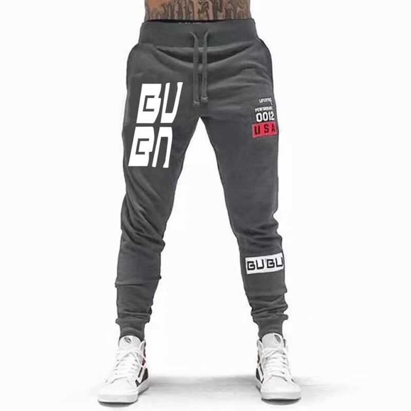 Штаны мужские спортивные, повседневные джоггеры с надписью GU, на шнуровке, брюки, брюки для бега, уличная одежда GU1