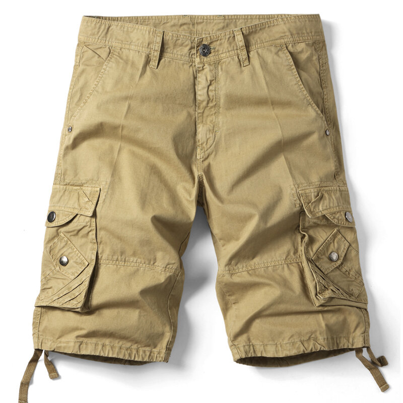 Calções de algodão casual masculino, vários bolsos, calça curta militar, plus size 42, novo, cor sólida, verão
