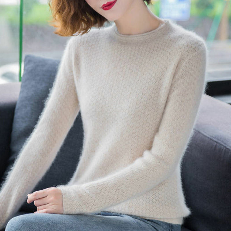 Suéter de punto que combina con todo para mujer, Jersey informal de manga larga, cuello redondo, Color sólido, moda de otoño e invierno, 2023