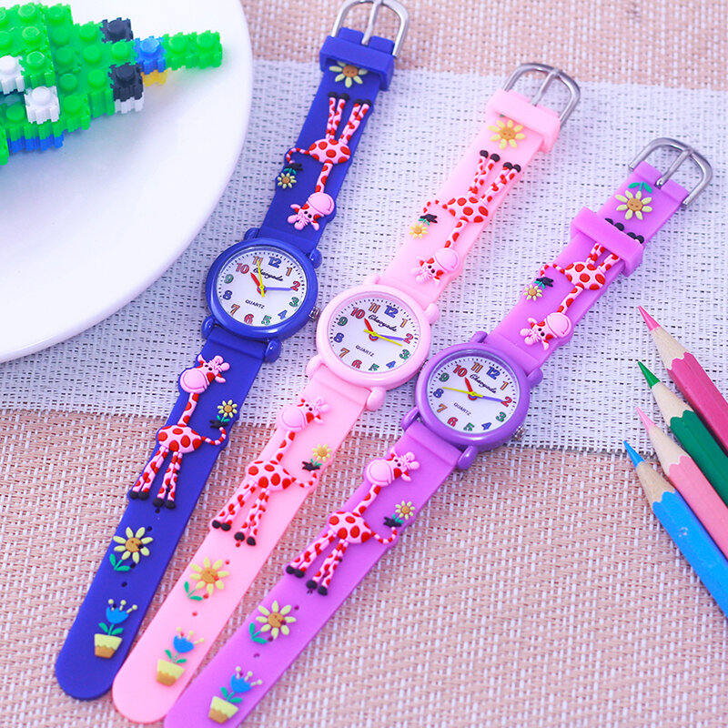 Jam tangan kartun untuk anak laki-laki dan perempuan, arloji kuarsa silikon bunga matahari jerapah, jam tangan kecil untuk bayi kecil anak-anak TK 2024