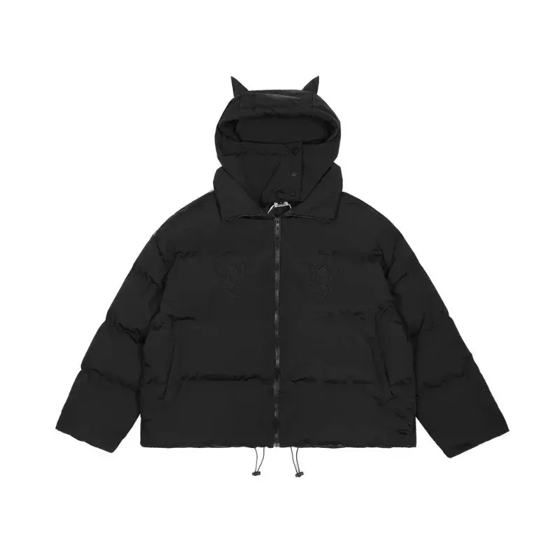 Мужская парка в стиле хип-хоп с маленькими дьявольскими рожками зимняя женская уличная куртка с капюшоном Y2k Harajuku теплая плотная куртка