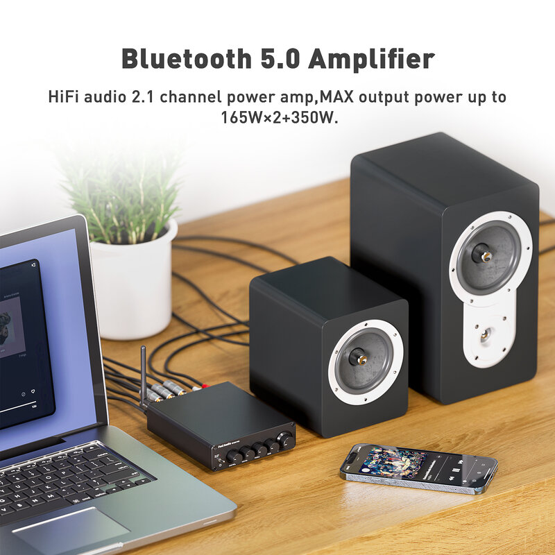 Amplifier daya suara Bluetooth, penerima Audio Bluetooth 2022 saluran Amp Audio untuk Speaker Subwoofer 165Wx2 + 2.1 W BT30D PRO 350