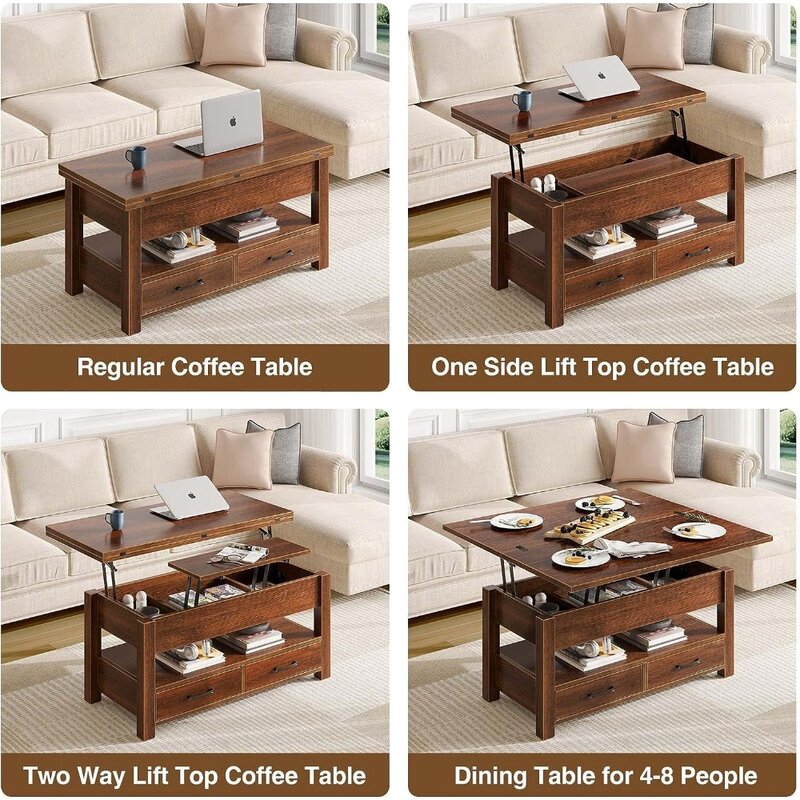 Piano di sollevamento del tavolino da caffè, tavolino convertibile multifunzione con cassetti e scomparto nascosto